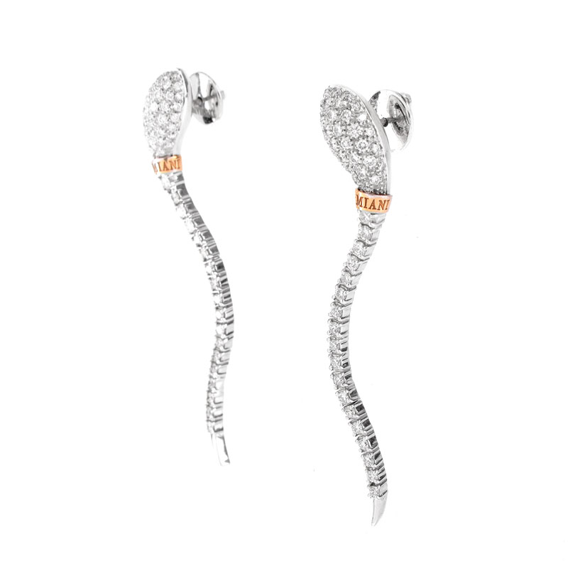 Vintage Italian Damiani Approx. 2.0 Carat Pave Set Diamond and 18 karat White Gold Articulated Snake Earrings.