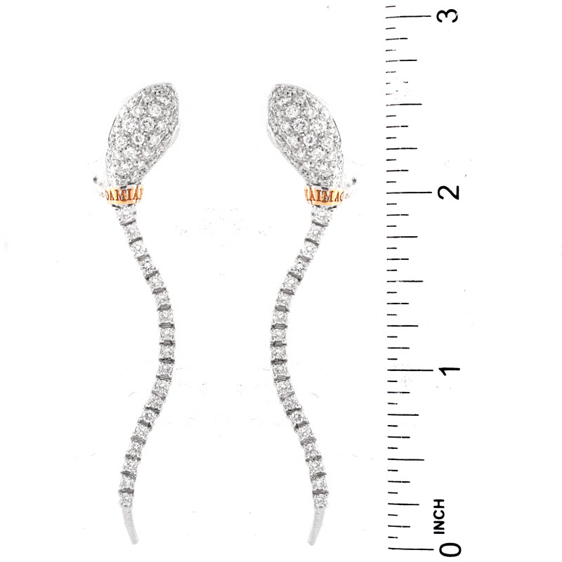 Vintage Italian Damiani Approx. 2.0 Carat Pave Set Diamond and 18 karat White Gold Articulated Snake Earrings.