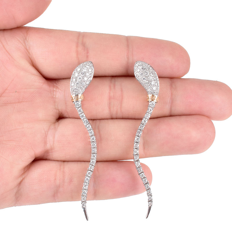 Vintage Italian Damiani Approx. 2.0 Carat Pave Set Diamond and 18 karat White Gold Articulated Snake Earrings.