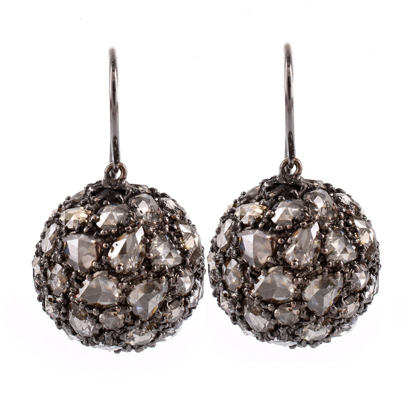 Lorraine Schwartz Pave Set Black Diamond and 18 Karat Gold Black Rhodium Ball Earrings in Original Box.