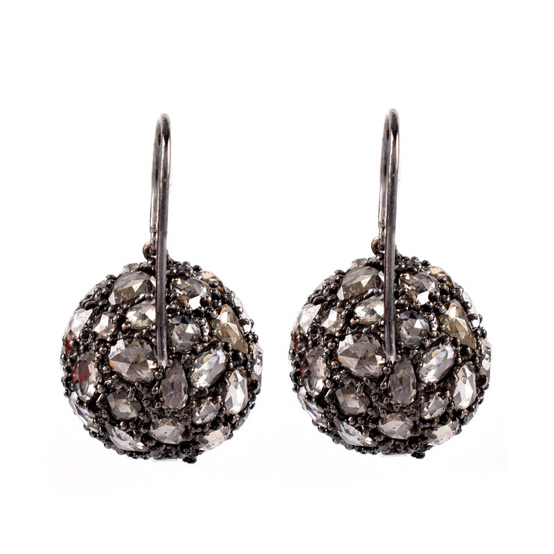 Lorraine Schwartz Pave Set Black Diamond and 18 Karat Gold Black Rhodium Ball Earrings in Original Box.