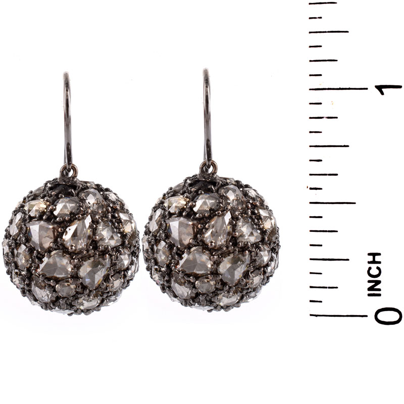 Lorraine Schwartz Pave Set Black Diamond and 18 Karat Gold Black Rhodium Ball Earrings in Original Box.