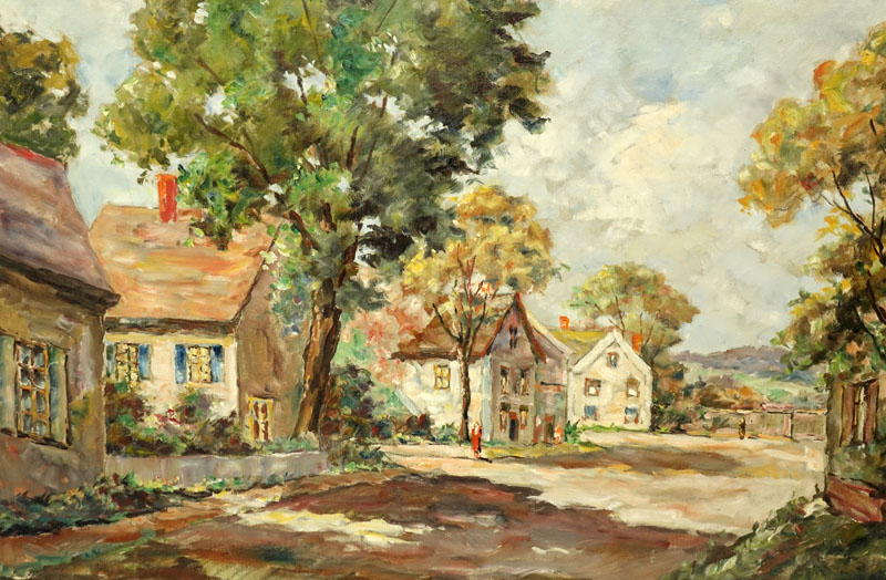 Frances H. McKay American (born1880- ) Oil on Canvas "Village Road". Signed Lower Left. 