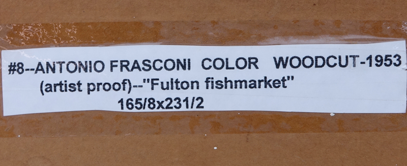 Antonio Frasconi, Argentine (b. 1919) Original color woodcut "'Fulton Street Fish Market".