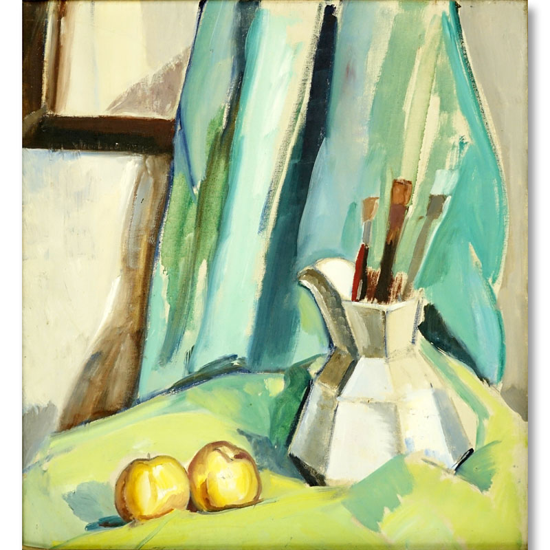 Mid Century Oil On Canvas "Still Life With Brushes". Unsigned.