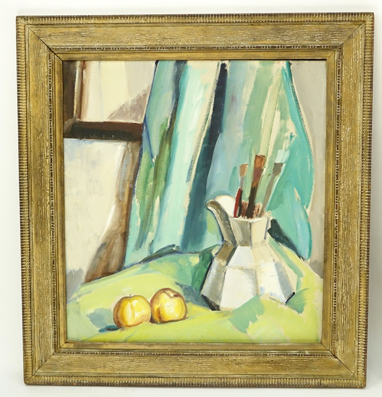 Mid Century Oil On Canvas "Still Life With Brushes". Unsigned.