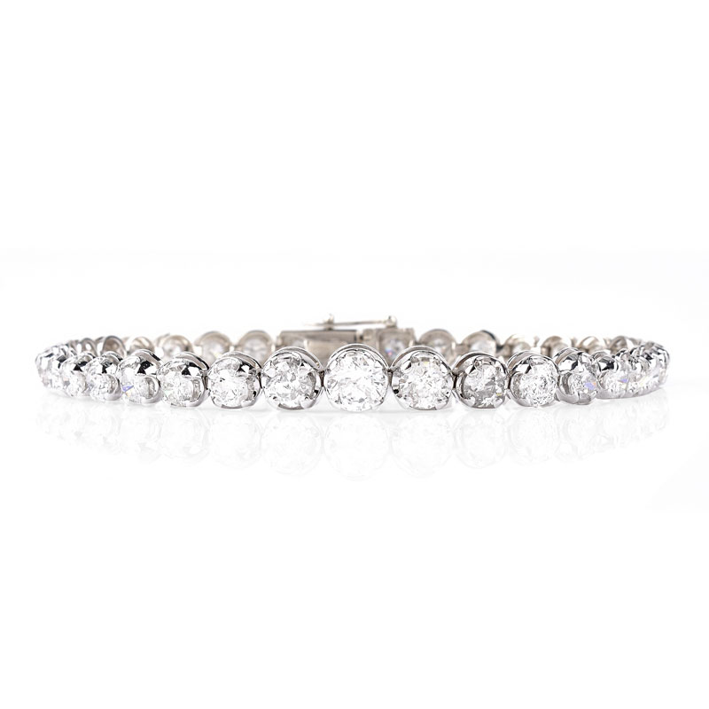 Approx. 9.0 Carat Graduated Round Brilliant Cut Diamond and 18 Karat White Gold Line Bracelet.