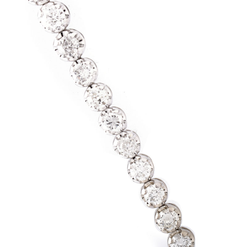 Approx. 9.0 Carat Graduated Round Brilliant Cut Diamond and 18 Karat White Gold Line Bracelet.