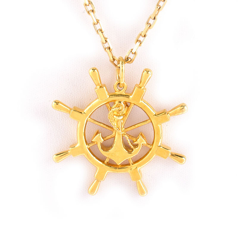 Vintage 18 Karat Yellow Gold Nautical Pendant Necklace. Stamped 750 to clasp.