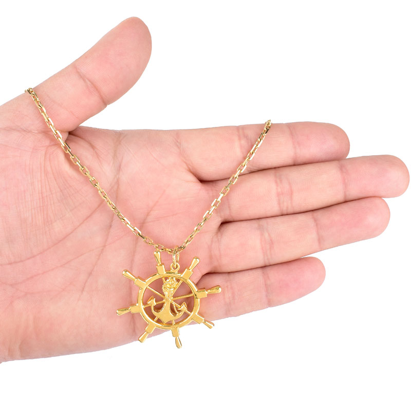 Vintage 18 Karat Yellow Gold Nautical Pendant Necklace. Stamped 750 to clasp.