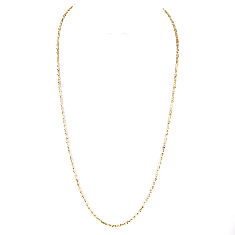 Vintage 14 Karat Yellow Gold Rope Link Necklace. Clasp stamped 14K.