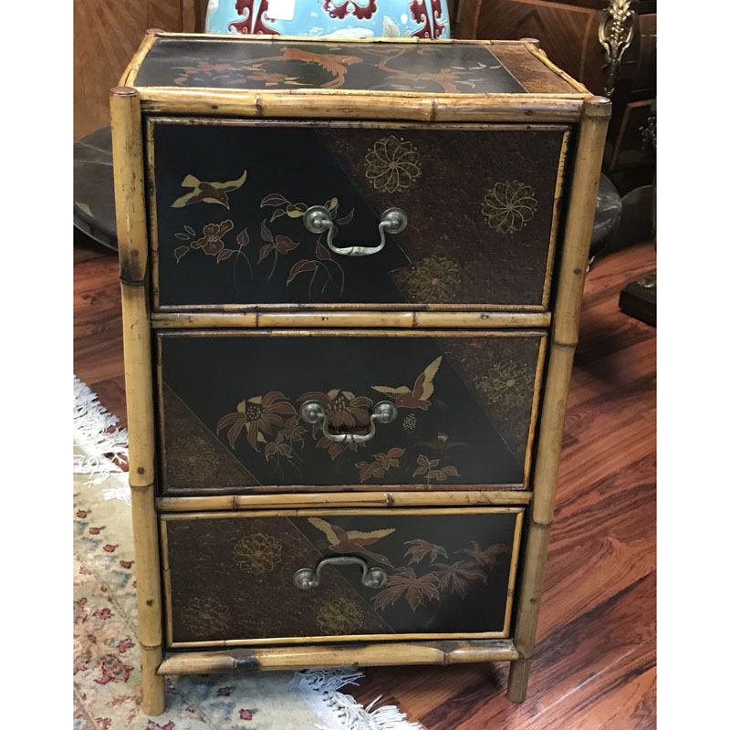 Mid Century Bamboo Chinoiserie Lacquer Chest of Drawer.