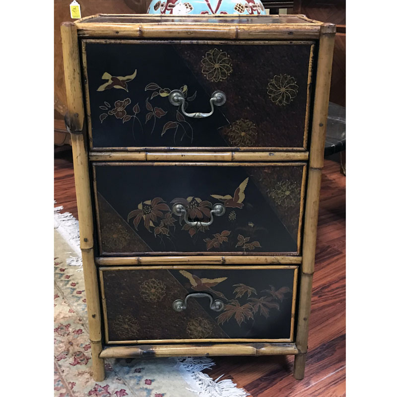 Mid Century Bamboo Chinoiserie Lacquer Chest of Drawer.
