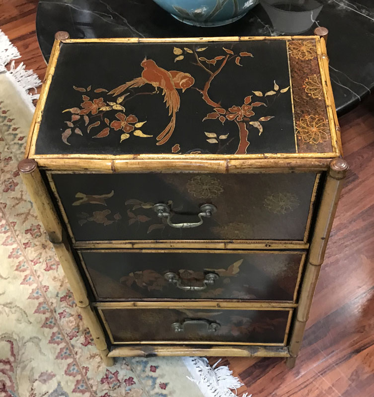 Mid Century Bamboo Chinoiserie Lacquer Chest of Drawer.