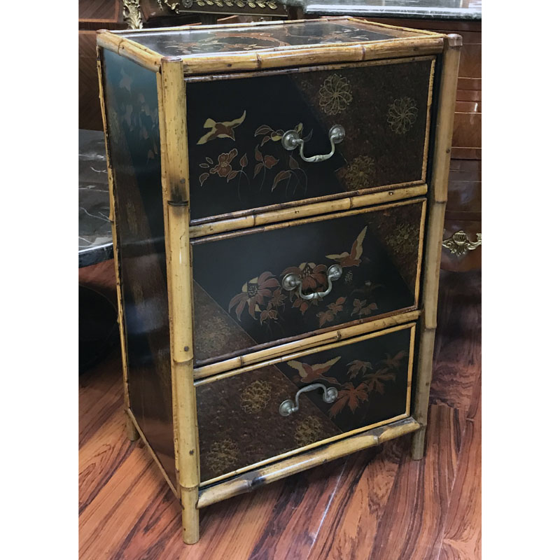 Mid Century Bamboo Chinoiserie Lacquer Chest of Drawer.