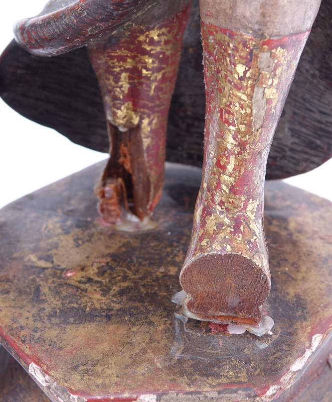 Pair of Late 18th or Early 19th Century Italian Wood Carved Polychrome and Gilt Santos Figures.