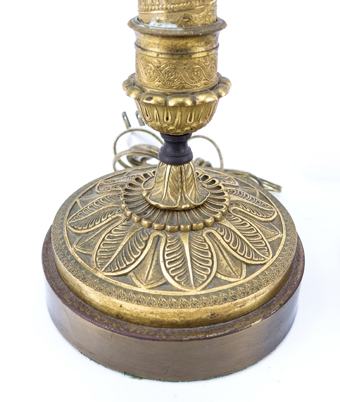 Pair of Antique Louis XVI Style Gilt Brass Candlesticks Mounted as Lamps.