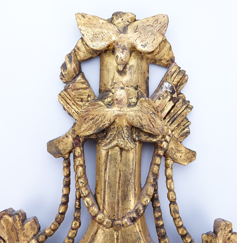 19/20th Century French Louis XVI Style Carved Giltwood Barometer with Kissing Doves.