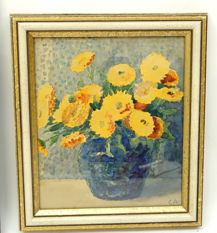 Cuno Amiet, Swiss (1868-1961) Watercolor, Still Life with Flowers. Signed (monogram) lower right.