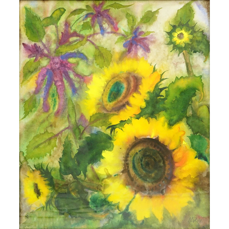 Emil Nolde, German (1867-1956) Watercolor, Sunflowers. Signed lower right.