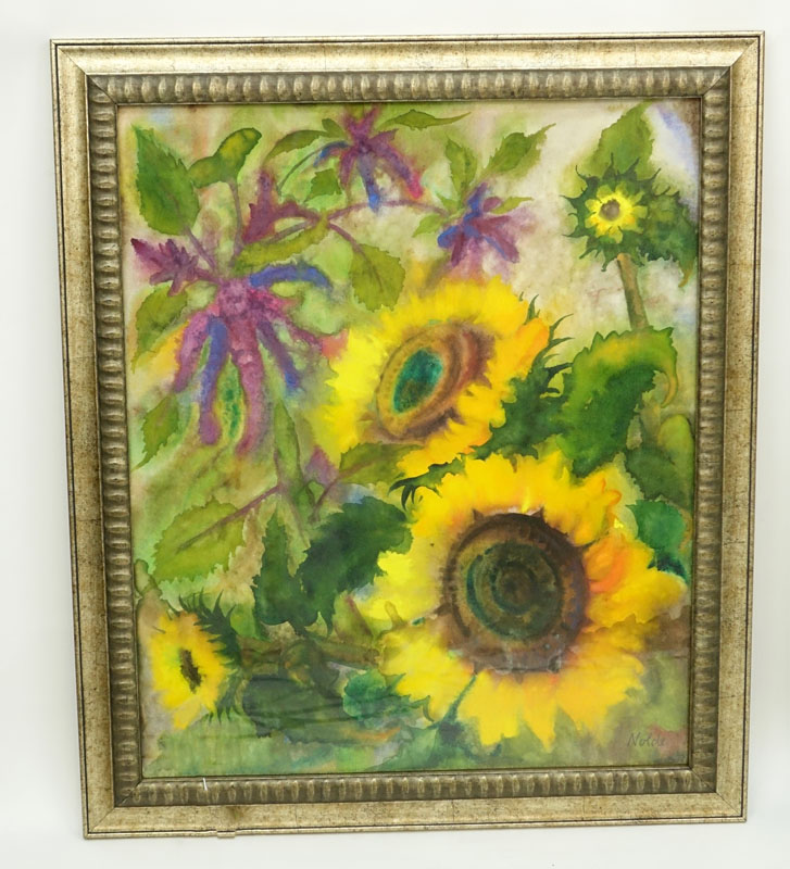 Emil Nolde, German (1867-1956) Watercolor, Sunflowers. Signed lower right.