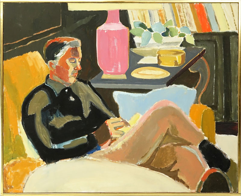 Mid-Century Oil On Canvas "Man Reading". Unsigned.