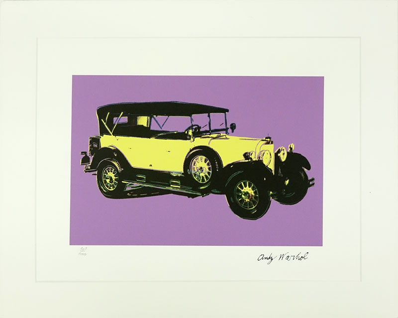 Andy Warhol, American (1928-1987) Color Lithograph "Mercedes 400" Hand numbered 909/1000 in pencil, Signed in plate, CMOA stamp verso. 