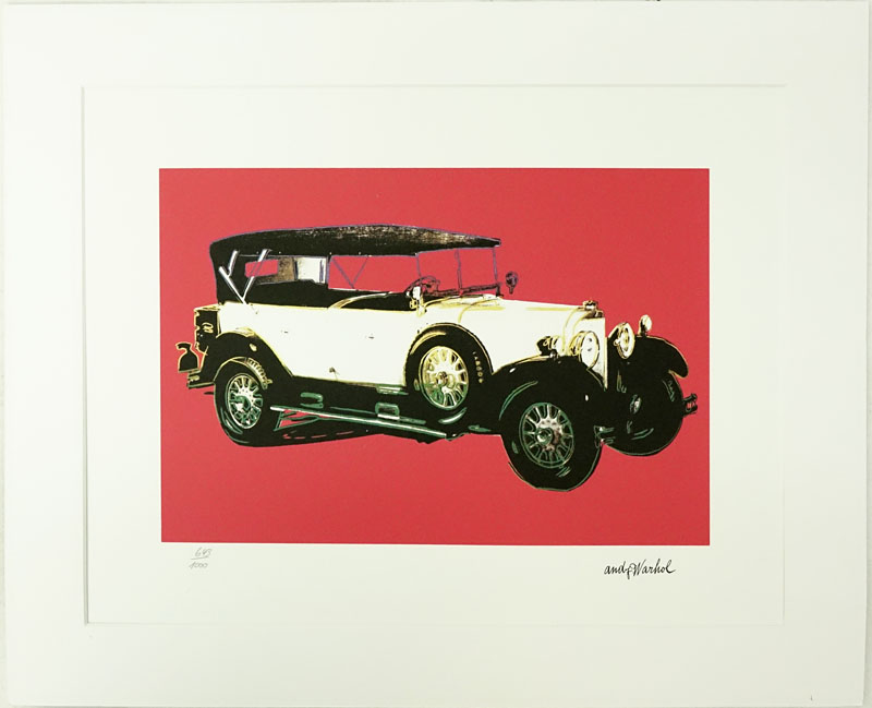 Andy Warhol, American (1928-1987) Color Lithograph "Mercedes 400" Hand numbered 909/1000 in pencil, Signed in plate, CMOA stamp verso. 