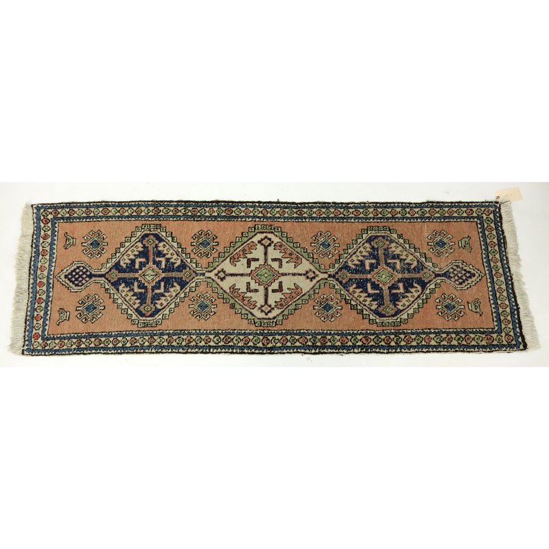 Semi Antique Persian Runner. Mainly pink and blue.
