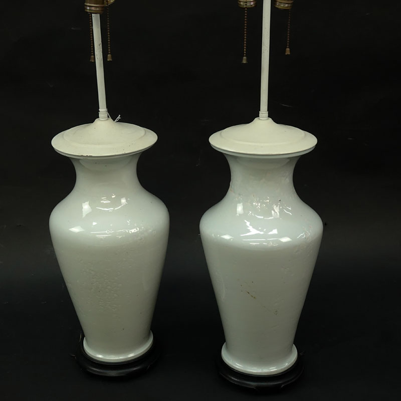 Pair of Modern Celadon Glaze Vases as Lamps. One has a repair to rim or else good condition.