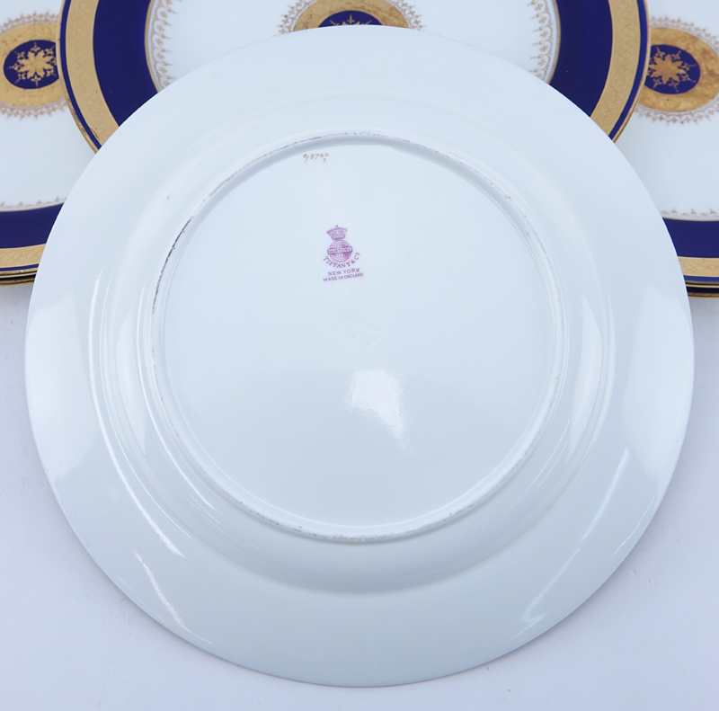 Six (6) Tiffany & Co. Cobalt and Gold Porcelain Dinner Plates. Signed.