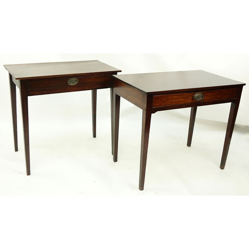 Two (2) Antique Georgian Mahogany Side Tables. Plank over top single fitted drawer, stands on tapering legs.