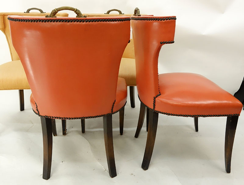 Set of Four Antique Wing Back Cock Fighting Chairs with Brass Top Handle.