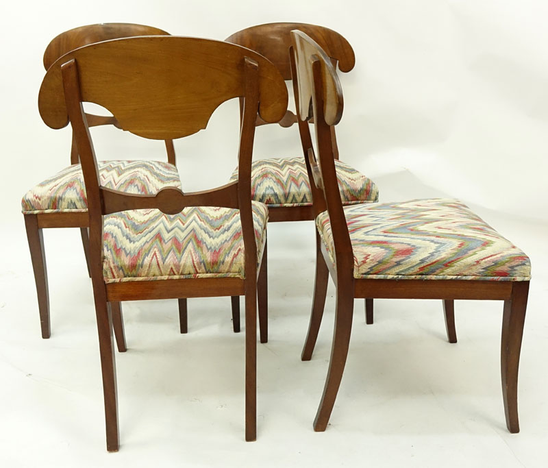 Set of Four (4) Antique Biedermeier Satin Birch and Upholstered Side Chairs.