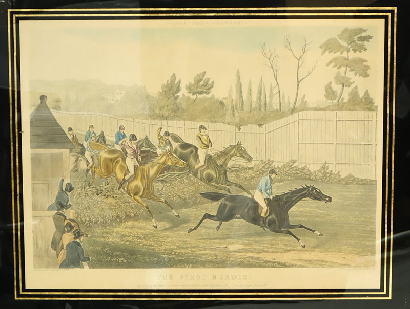 After: Henry Alken, British  (1810 - 1894) Steeple Chase Illustration: "The Last Fence" and "The First Hurdle" Color Engraving by R.G. and A. W. Reeve.