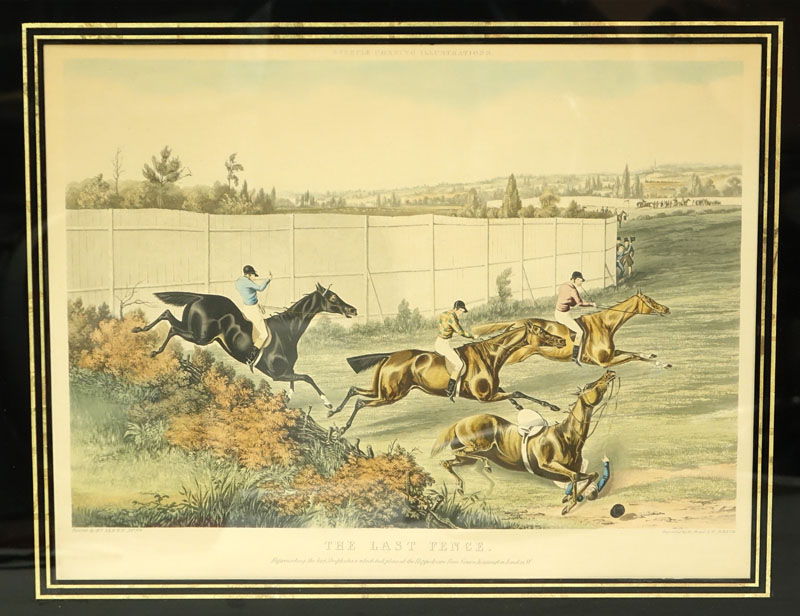 After: Henry Alken, British  (1810 - 1894) Steeple Chase Illustration: "The Last Fence" and "The First Hurdle" Color Engraving by R.G. and A. W. Reeve.