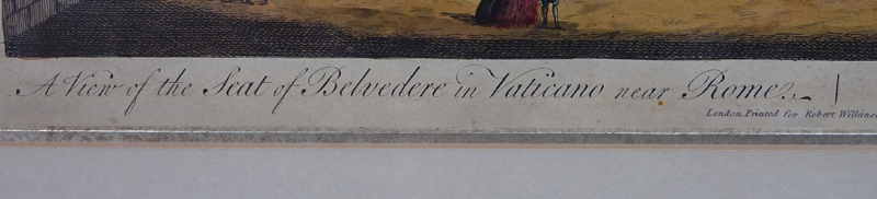 Two (2) Antique Hand Color Engravings, "A View of the Seat of Belvedere in Vaticano near Rome" for Robert Williamson and "Rome dans sa Splendeur Ancienne" Published by Daumont.