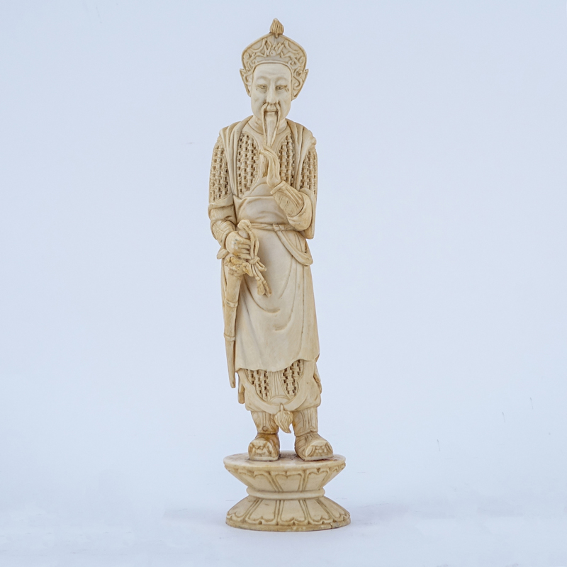 Antique Chinese Carved Ivory Figure "Emperor". Signed.