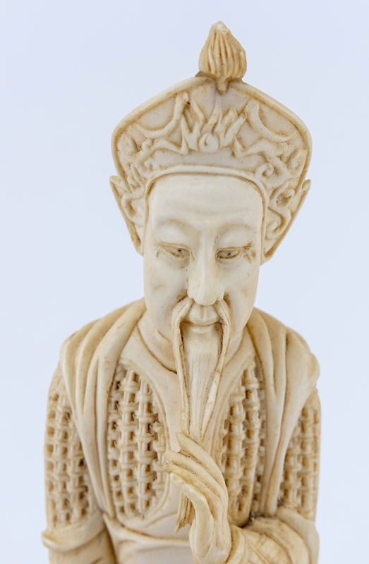 Antique Chinese Carved Ivory Figure "Emperor". Signed.