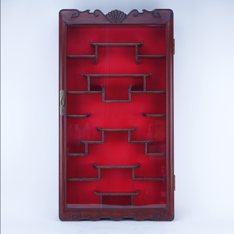 Vintage Japanese Carved Wood Display Cabinet for Netsuke or Snuff Bottles etc. Unsigned.