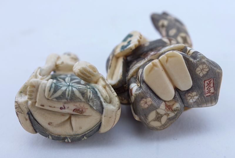 Collection of Five (5) Carved Japanese Ivory Netsuke. Some signed. Measures approx. 1-1/2" - 2". 