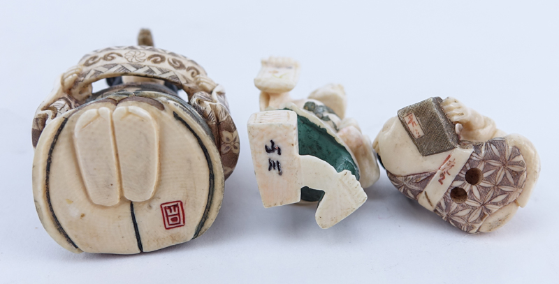 Collection of Five (5) Carved Japanese Ivory Netsuke. Some signed.
