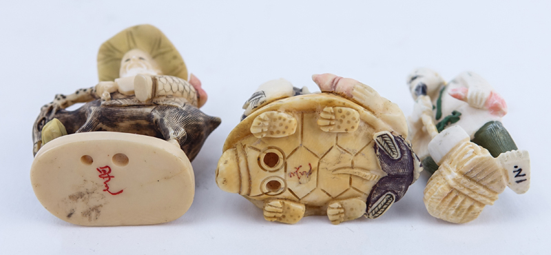 Collection of Five (5) Japanese Carved Ivory Netsuke. Some signed.