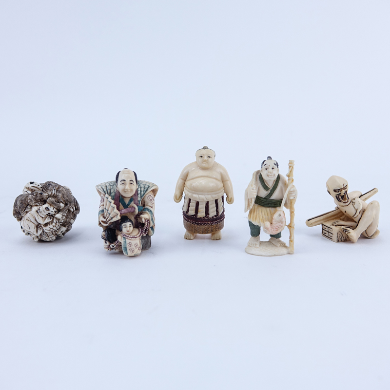 Collection of Five (5) Carved Japanese Ivory Netsuke.