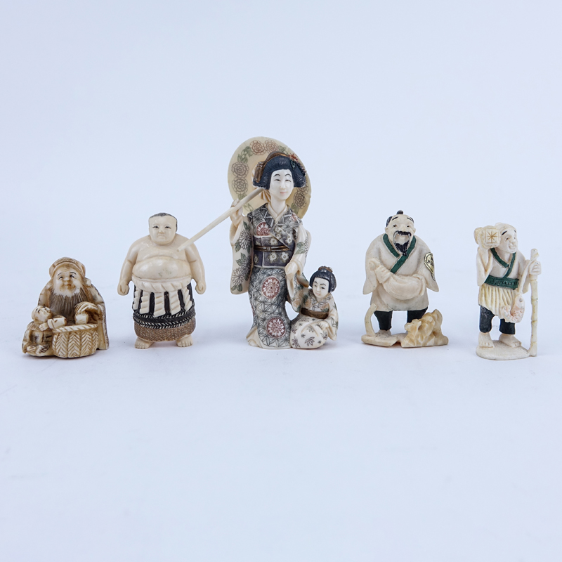 Collection of Five (5) Carved Japanese Ivory Netsuke.