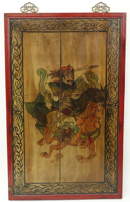 Pair of Mid to Late 20th Century Chinese Wood Panels Depicting Warriors.