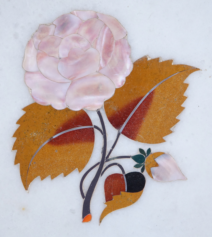 Vintage Pietra Dura Plaque. Features a floral design. Unsigned.