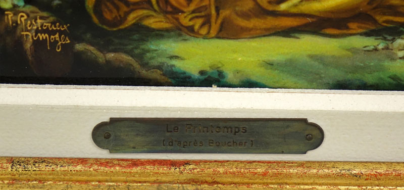 Limoges Enamel Painting On Copper "Le Printemps (d'apres Boucher)". Signed R. Restoueix.