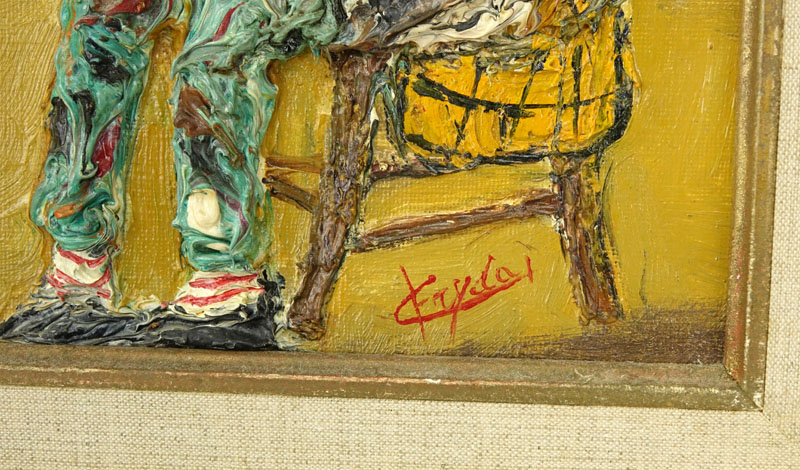 Giuseppe Fryda (20th C) 2 Oil on canvas "Clowns". Signed lower right, Gallerie de L'Av A. Renoir stamp en verso.