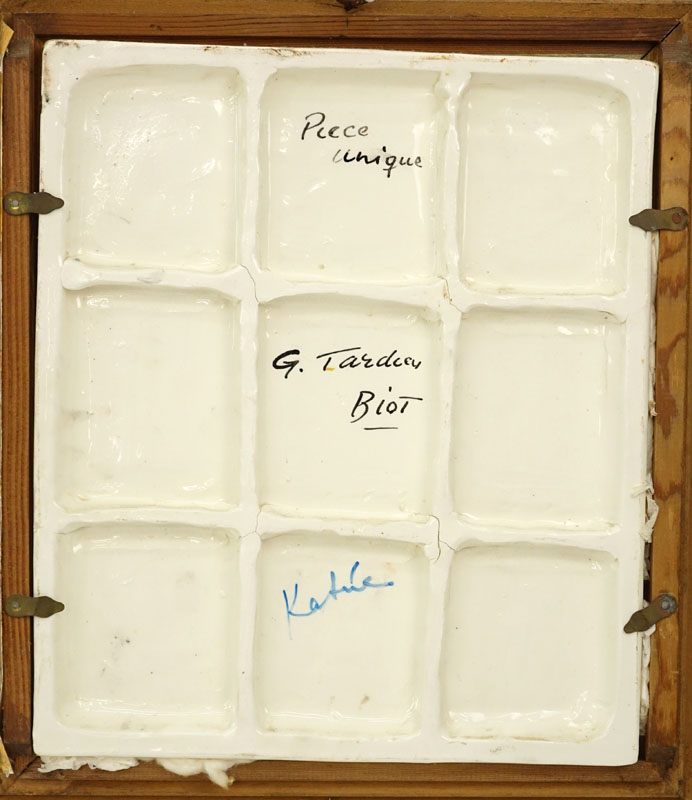Georges Tardieu, (b.1927- ) Painting on porcelain "Street In Biot". Signed lower left, inscribed en verso.